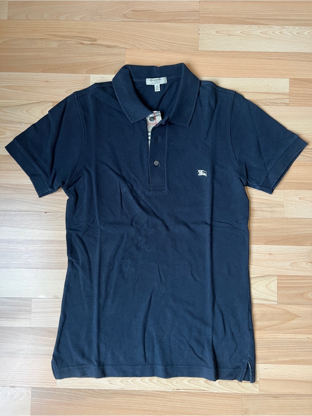 Burberry Men's Navy Blue Polo Shirt with Signature Check Trim